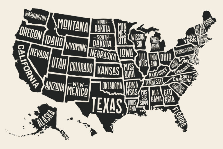 Poster map United States of America with state names USA Map